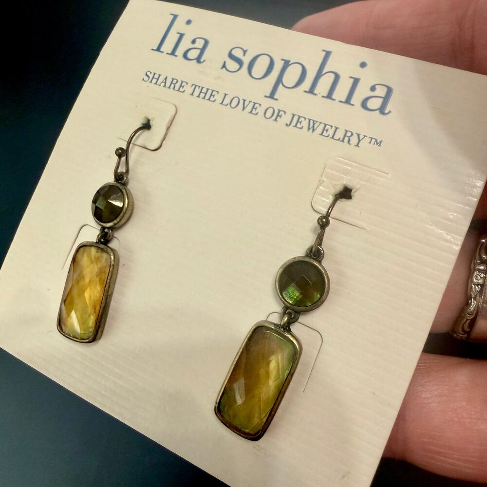 Vtg Lia Sophia Romantic Gold Tone Faceted Bead Drop Earrings